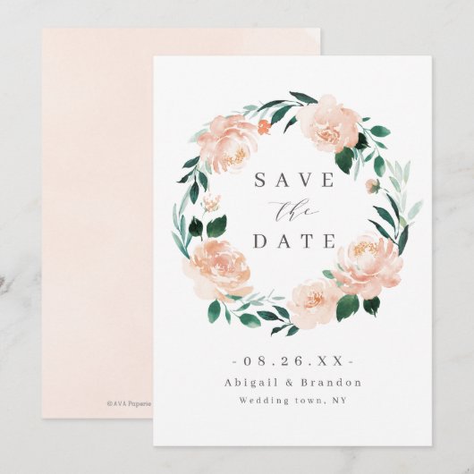 Romantische tuinperziken save the date (Voorkant / Achterkant)