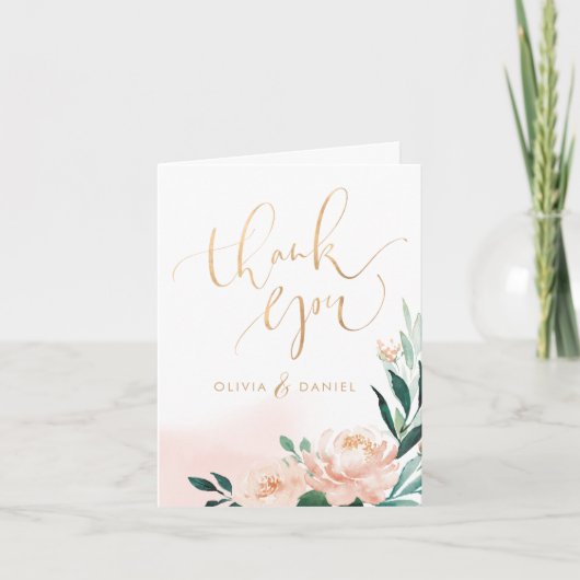 Romantische tuinperzikflorale kalligrafie bedankt (Voorkant)