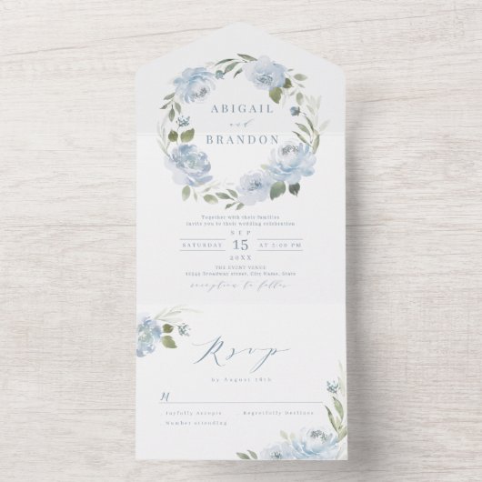 Romantische tuinschildpad met blauwe baard huwelij all in one uitnodiging (Binnen)