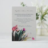 Romantische tulpen waterverf met fotobruiloft kaart (Staand voorkant)