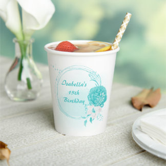 Romantische turkooizen witte bloemen botanisch papieren bekers