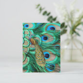 romantische turquoise blauwgroen pauw bruiloft briefkaart (Staand voorkant)