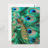 romantische turquoise blauwgroen pauw bruiloft briefkaart (Voorkant / Achterkant)