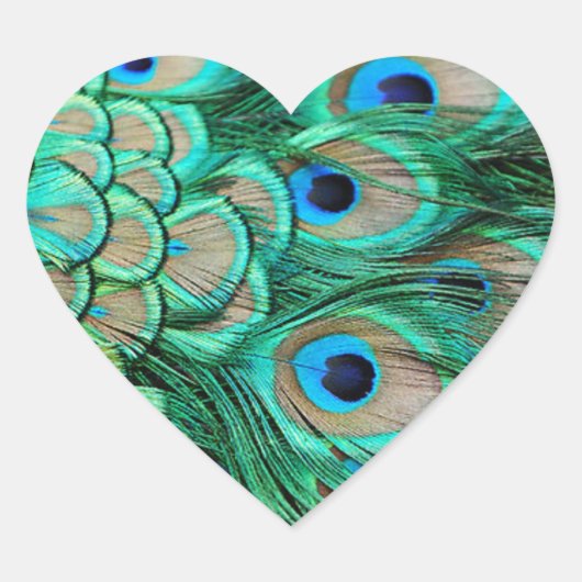 romantische  turquoise blauwgroen pauw bruiloft hart sticker (Voorkant)