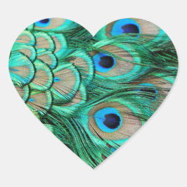 romantische turquoise blauwgroen pauw bruiloft hart sticker