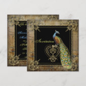 romantische  turquoise blauwgroen pauw bruiloft kaart (Voorkant / Achterkant)