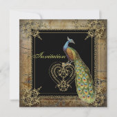 romantische  turquoise blauwgroen pauw bruiloft kaart (Voorkant)