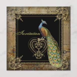 romantische  turquoise blauwgroen pauw bruiloft kaart