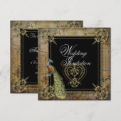 romantische  turquoise blauwgroen pauw bruiloft kaart (Voorkant / Achterkant)