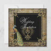 romantische  turquoise blauwgroen pauw bruiloft kaart (Voorkant)