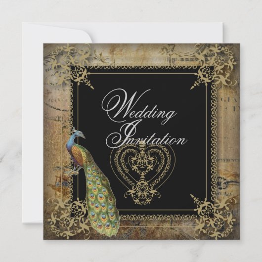 romantische  turquoise blauwgroen pauw bruiloft kaart (Voorkant)