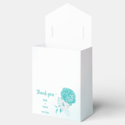 romantische turquoise bloemen bruiloft bedankdoosjes (Geopend)