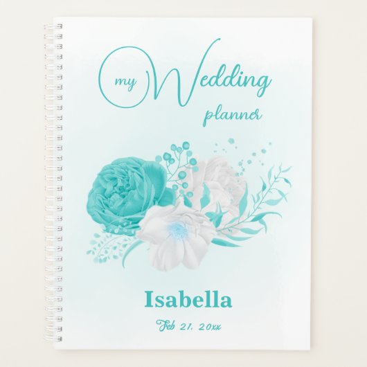 romantische turquoise bloemen bruiloft planner (Voorkant)