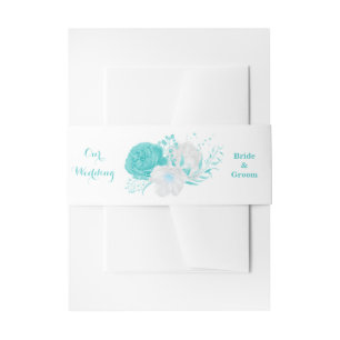 romantische turquoise bloemen bruiloft uitnodigingen wikkel