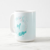 romantische turquoise bloemen koffiemok (Voorkant links)