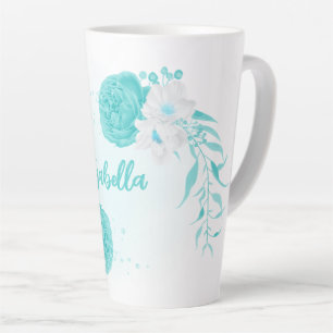 Romantische turquoise bloemen latte mok