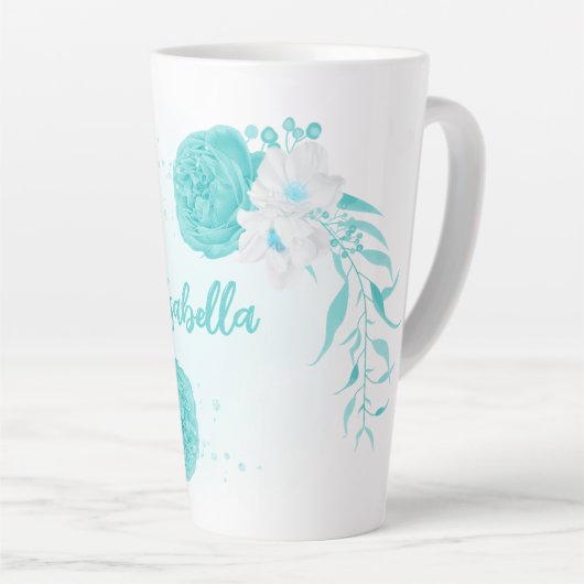 Romantische turquoise bloemen latte mok (Rechterhoek)