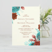 Romantische turquoise roest ivoor bloemenbruiloft kaart (Staand voorkant)