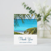 Romantische turquoise tropische strandbruiloft bed briefkaart (Staand voorkant)