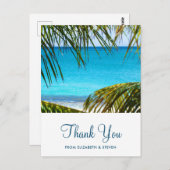 Romantische turquoise tropische strandbruiloft bed briefkaart (Voorkant / Achterkant)