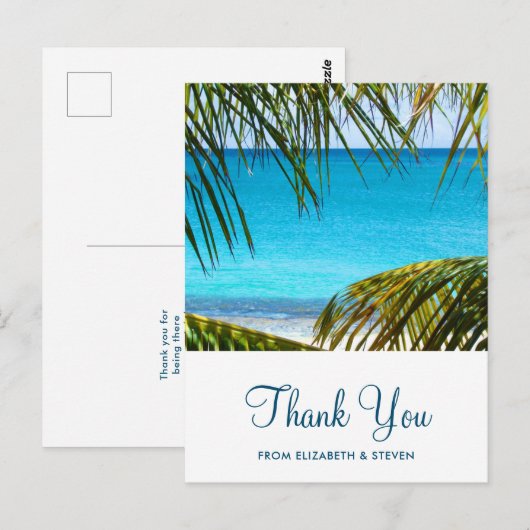 Romantische turquoise tropische strandbruiloft bed briefkaart (Voorkant / Achterkant)