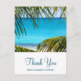 Romantische turquoise tropische strandbruiloft bed briefkaart