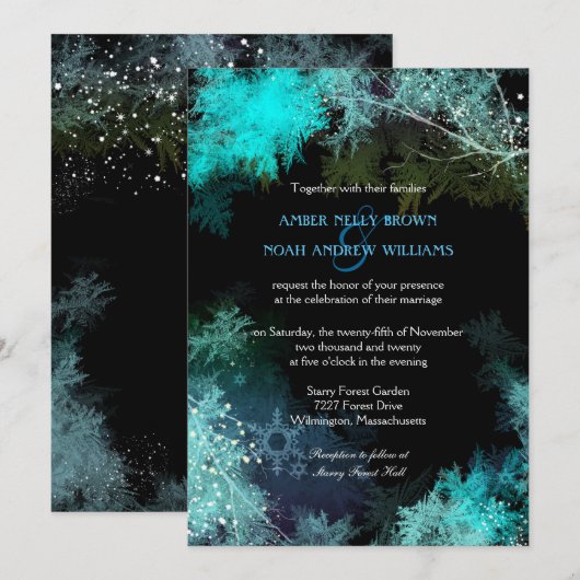 Romantische turquoise winter bos bruiloft kaart (Voorkant / Achterkant)