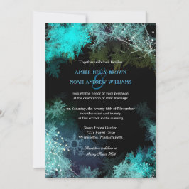 Romantische turquoise winter bos bruiloft kaart