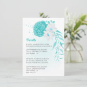 Romantische turquoise witte bloemendetails bruilof informatiekaartje (Staand voorkant)