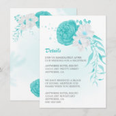 Romantische turquoise witte bloemendetails bruilof informatiekaartje (Voorkant / Achterkant)