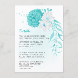 Romantische turquoise witte bloemendetails bruilof informatiekaartje