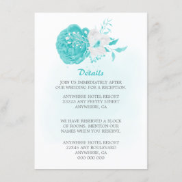 Romantische turquoise witte bloemendetails bruilof informatiekaartje