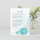 Romantische turquoise witte bloemendetails bruilof informatiekaartje (Staand voorkant)