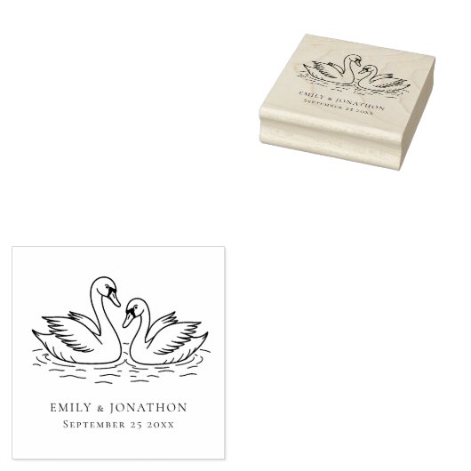 Romantische Twee Zwanen in Liefde Bruiloft Rubberstempel (Gestempeld)