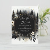 Romantische typografie betoverd bos bruiloft save the date (Staand voorkant)