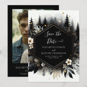 Romantische typografie betoverd bos bruiloft save the date (Voorkant / Achterkant)