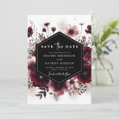 Romantische typografie Bourgondische bruiloft Save The Date (Staand voorkant)