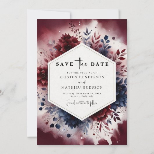 Romantische typografie Bourgondische bruiloft Save The Date (Voorkant)