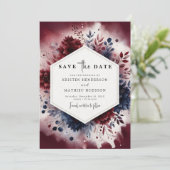 Romantische typografie Bourgondische bruiloft Save The Date (Staand voorkant)