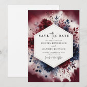 Romantische typografie Bourgondische bruiloft Save The Date (Voorkant / Achterkant)