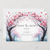 Romantische Typografie Cherry Blossom Wedding Save The Date (Voorkant)