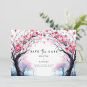 Romantische Typografie Cherry Blossom Wedding Save The Date (Staand voorkant)