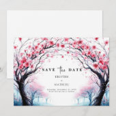 Romantische Typografie Cherry Blossom Wedding Save The Date (Voorkant / Achterkant)