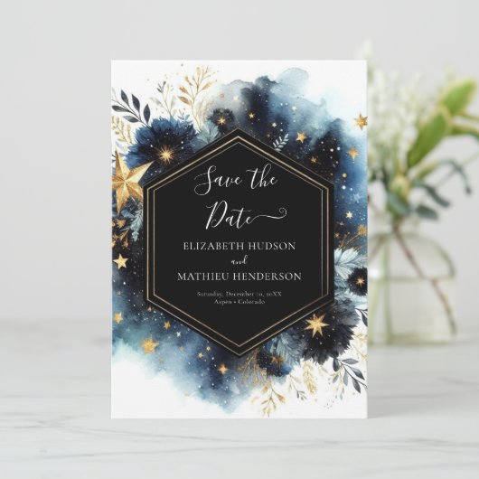 Romantische Typografie Hemelse bruiloft Save The Date (Staand voorkant)