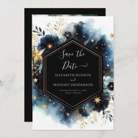 Romantische Typografie Hemelse bruiloft Save The Date (Voorkant / Achterkant)