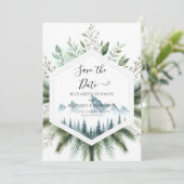 Romantische Typografie Mountain Wedding Save The Date (Staand voorkant)