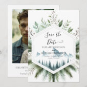 Romantische Typografie Mountain Wedding Save The Date (Voorkant / Achterkant)