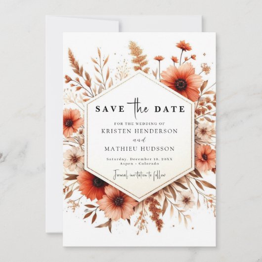 Romantische Typografie Terracotta Wedding Save The Date (Voorkant)