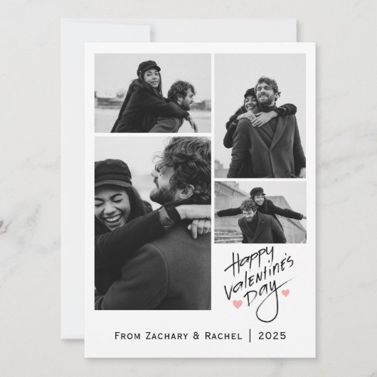 Romantische Typografie Valentijnsdag paar 4 foto Feestdagenkaart (Voorkant)