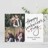 Romantische typografie Valentijnsdag stel 3 foto Feestdagenkaart (Staand voorkant)
